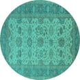thumbnail image 1 of Ahgly Company Indoor Round Oriental Turquoise Blue Traditional Area Rugs, 7' Round, 1 of 4