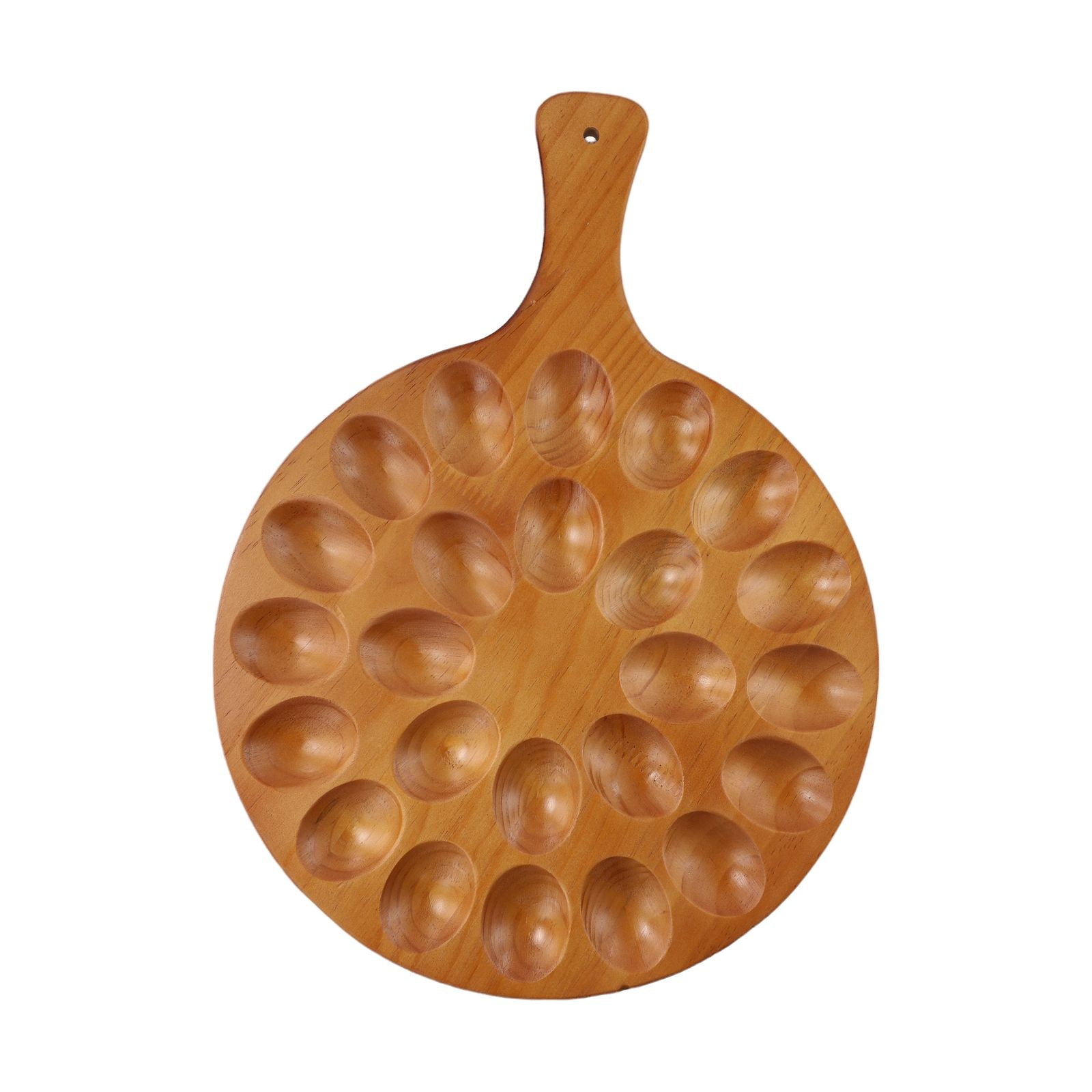 for Egg Platter Storage Tray Round Wooden Plate with Handle 24 Deviled for Egg Holder