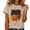 1-Brown, variant on Black Cat Jack O Lantern Washed Print T-Shirt Women's Playful Short Sleeve Crewneck Top