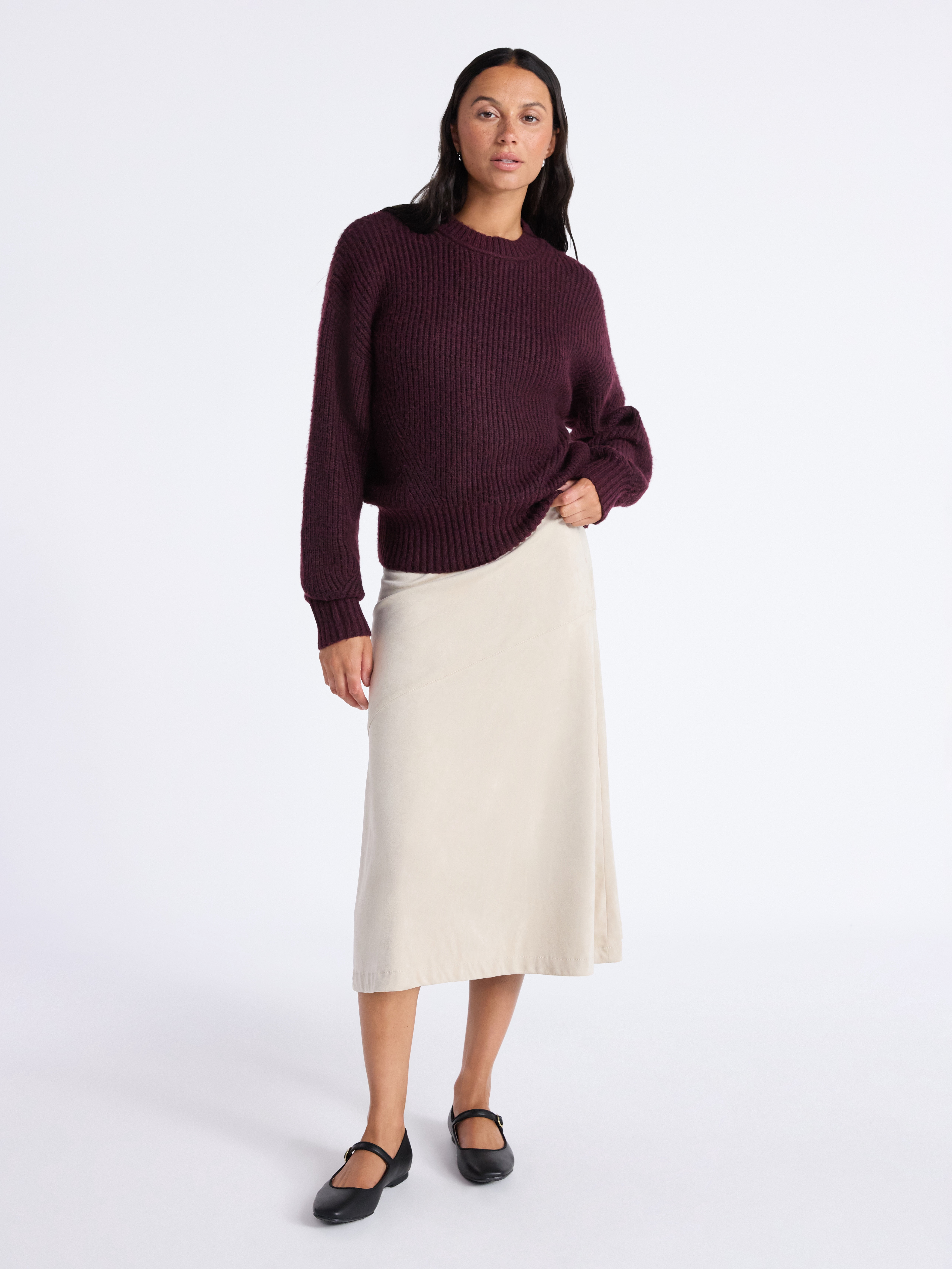 Time and Tru Women's Shaker Stitch Mock Neck Sweater, Midweight, Sizes XS-XXXL