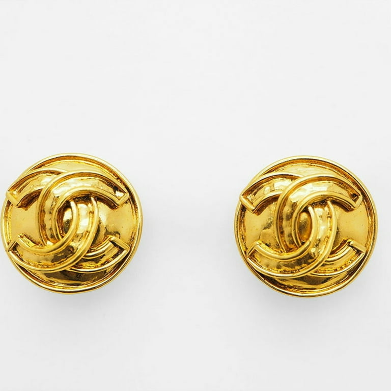 used Pre-owned Chanel 94P Vintage Round Coco Earrings Gold Border Logo (Good), Women's, Size: One Size