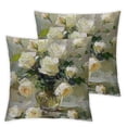 thumbnail image 2 of Acheng Aesthetic Rose Throw Pillow Cover Elegant Oil Paint Flower Abstract Beautiful White Cozys Comfortable Square Decorative Sofa Bedroom Indoor Porch Washable Couch Pillows,Set of 2 White, 2 of 6