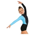 thumbnail image 5 of iiniim Girls 3 Piece Gymnastics Outfits Long Sleeve Leotard with Shorts Hairband Sparkly Ballet Dancewear Light Blue 12, 5 of 7