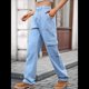 thumbnail image 4 of Pantalones Cargo de Cintura Alta para Mujer, Pantalones Casuales de Pierna con 6 Bolsillos. Azul Vaquero S, 4 of 8