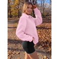 thumbnail image 3 of Womens Polo Collar Button Sweatshirt Oversized Long Sleeve Casual Loose Fit Fall Winter Pullover Top Pink 2XL, 3 of 5