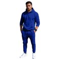 thumbnail image 2 of Men's Winter 2-Piece Casual Set, Solid Color Fleece Pullover Hoodie and Pants, Warm Lounge Wear For Everyday Cold Weather,Blue,XL, 2 of 8