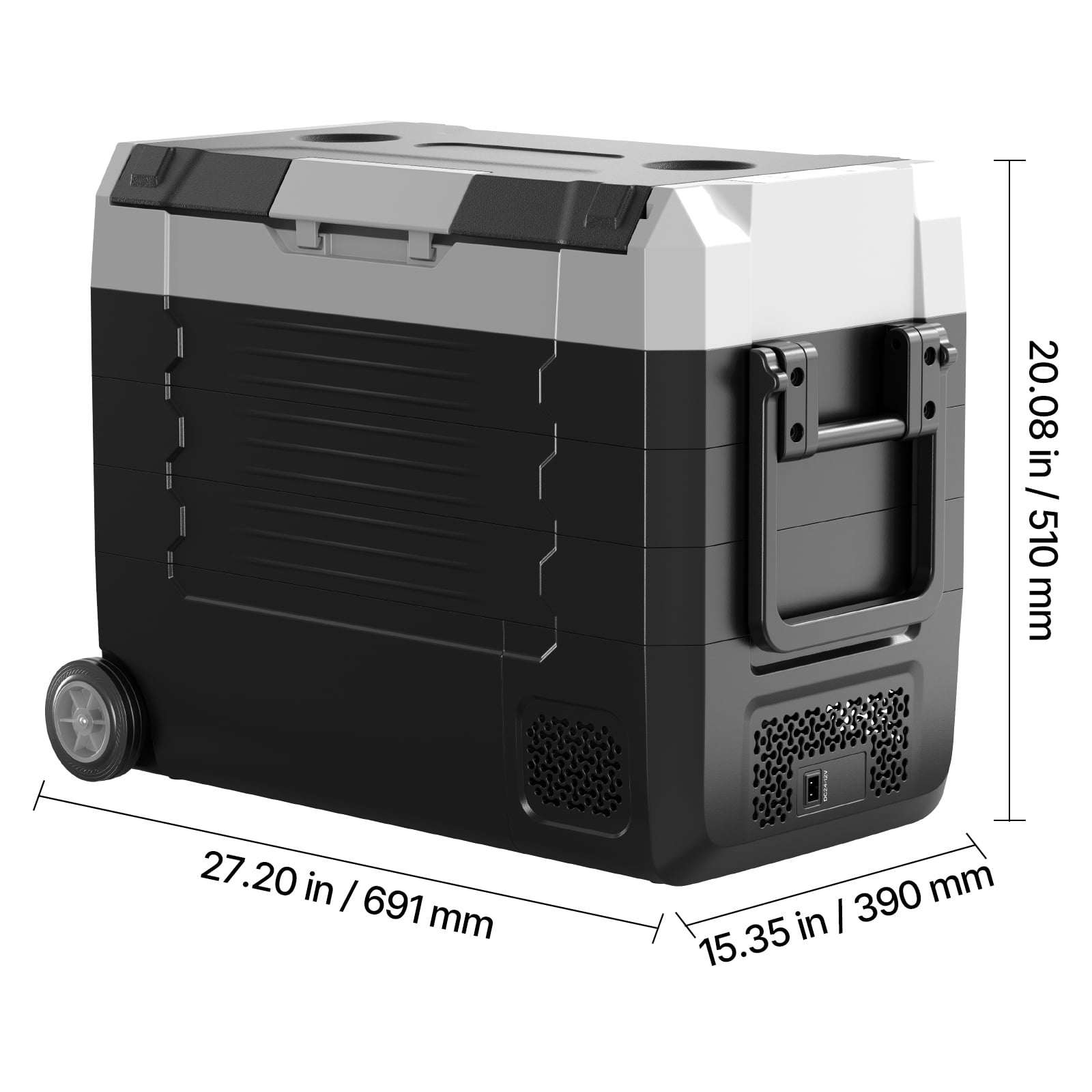 KFFKFF Portable Car Refrigerator, DC 12/24V AC100-240V Compressor Cooler, -4°F to 68°F Vehicle Fridge with App Control, Wheels & Dual Zone, 48 QT Cooler for RVs, Boats, Camping, and Fishing