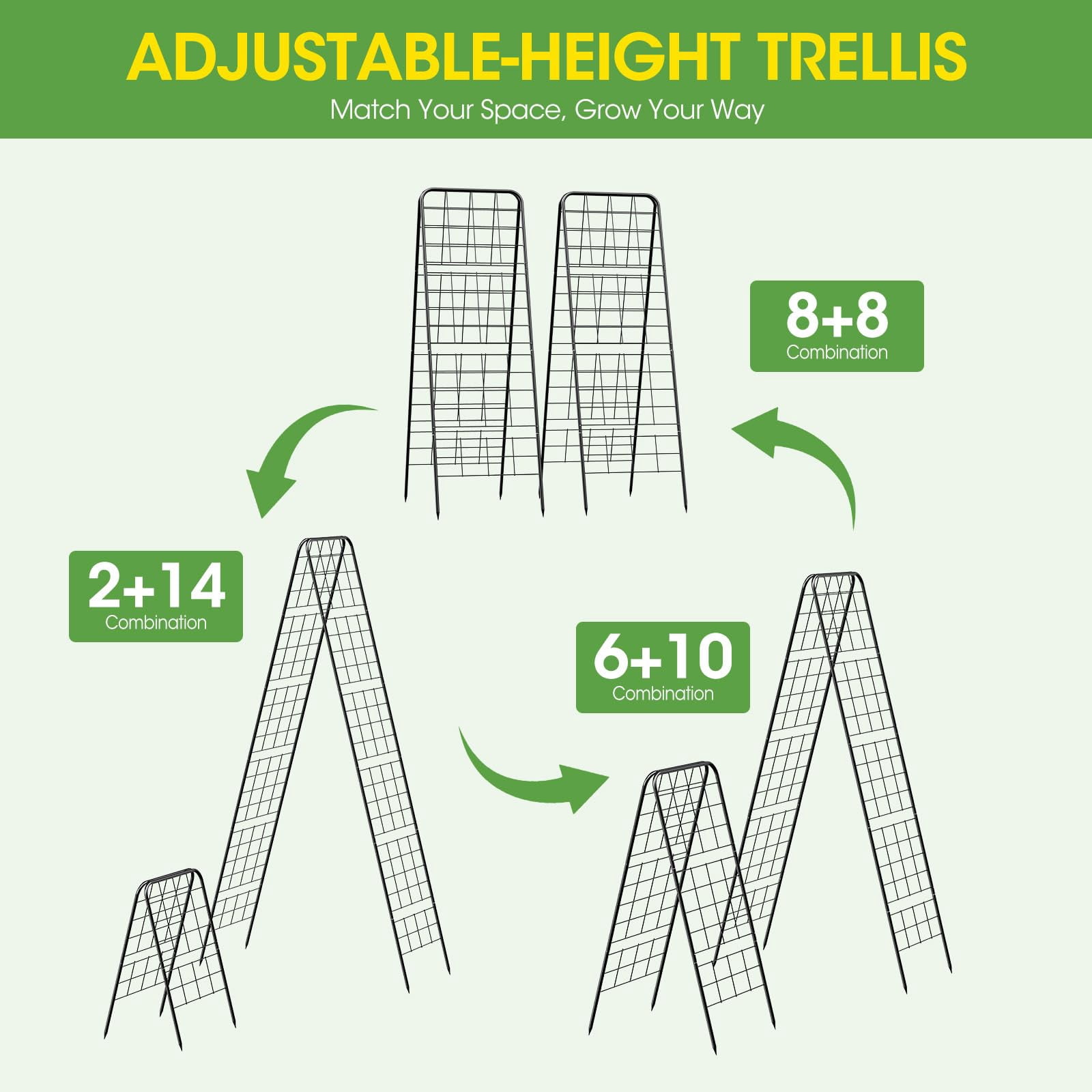 Metal Trellis Heavy Duty 50.4"x17", Adjustable A-Frame Garden Trellis for Climbing Plants, Black Rust-Proof Metal Cucumber Trellis with Dense Grid Design for Raised Beds, Tomatoes, Outdoor Vines 1 Pc