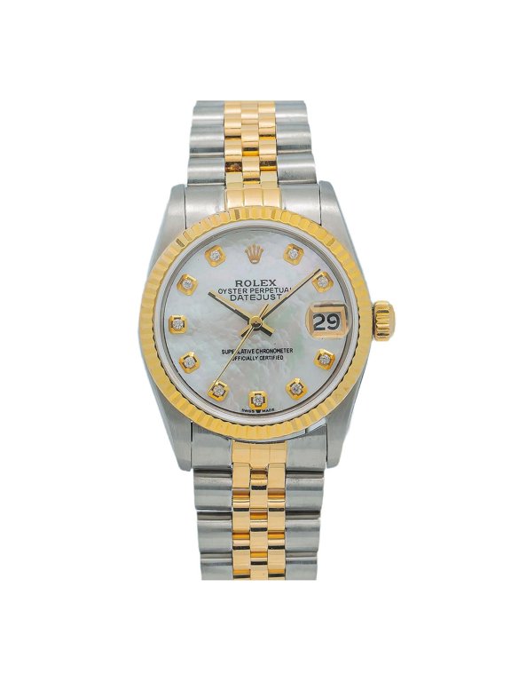 Pre-Owned Rolex Datejust 26MM 6917 Mother of Pearl Diamond Dial Fluted Bezel Two Tone Yellow Gold Jubilee Bracelet