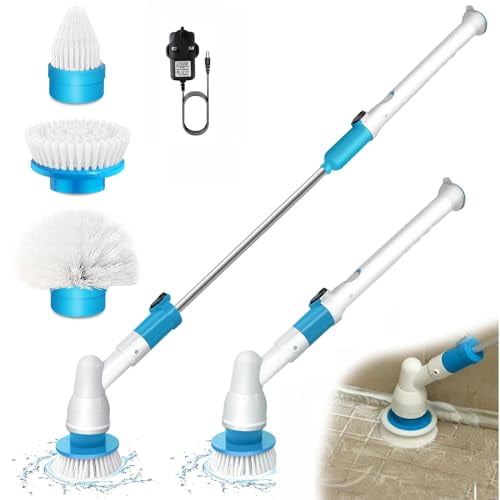 Electric Spin Scrubber 3200RPM Cordless Cleaning Brush - Adjustable Extension Handle (56cm to 105cm),Cordless Power Shower Scrubber with 3 Brush Head for Bathroom,Tub,Tile,Floor