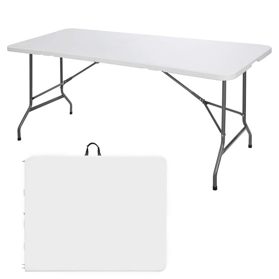Techfaith 6Ft Folding Table, White Plastic Portable Table, Ideal for Indoor/Outdoor Use, Picnics, Camping, Parties & Events