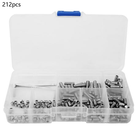 

2024 212pcs M4 Hex Socket Flat Point Set Screw 304 Stainless Steel Grub Screw Kit with Hex Key