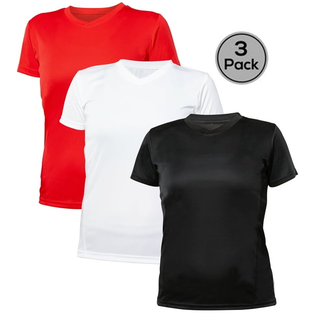 Blank Activewear Lot de 3 T-Shirts pour Femmes, Tissu de Performance à Séchage Rapide