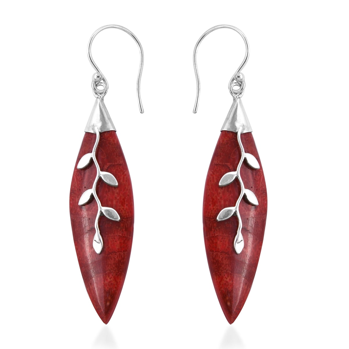 3/4" 925 Sterling Silver Round Red Sponge Coral Sterling Earrings