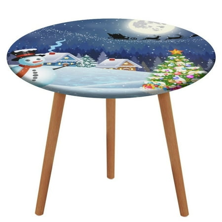 

Bybiment Round Fitted Tablecloth with Elastic Edge House Snowy Christmas Landscape Night Decorative Tablecloth Table Cover 47 Inch
