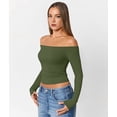 thumbnail image 6 of Womens Long Sleeve Off the Shoulder Tops Going Out Cute Basic Y2K Fall Fashion 2026 Outfits Clothes Green S, 6 of 9