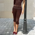 thumbnail image 5 of Evdexr Capri Leggings for Women Polka Dots Knee Length Trousers Low Rise Yoga Cropped Trendy Slacks Casual Soft Comfortable Pants with Pockets Coffee L, 5 of 9