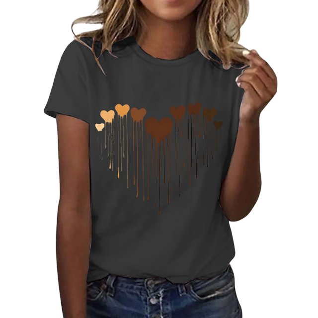Pavied T-Shirts pour Femmes T-Shirts Graphiques Chandails en Molleton de la Saint-Valentin pour Femmes Imprimé Cœur Col Rond Manches Longues Hauts Décontractés Mignons Chemises de la Saint-Valentin Chemises en Coton Hauts d'Été Gris Foncé S