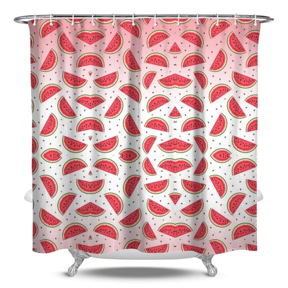 Summer Party Shower Curtain - Fresh Watermelons Print, Premium Waterproof Fabric with Rust-Resistant Grommets & Included Hooks