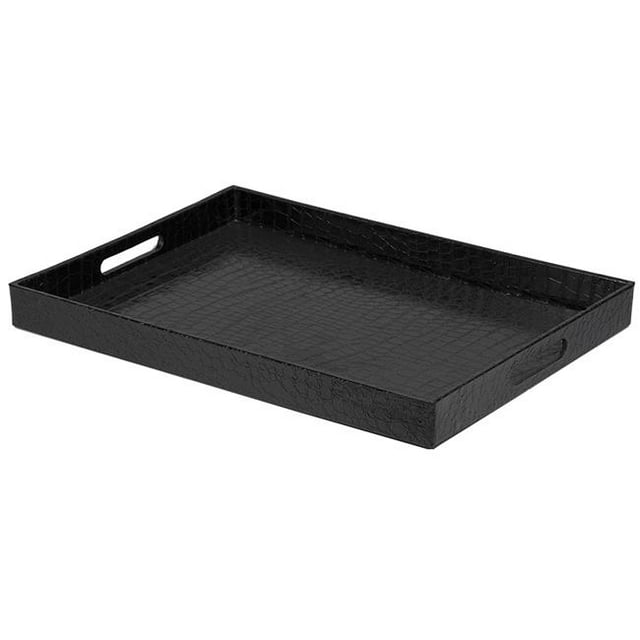 Home Basics ST44767 Plateau de Service en Crocodile 18 x 13 Po avec H&les&44; Noir Mat