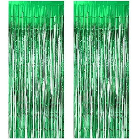 Image of Chainplus Green Foil Fringe Curtain 2 Packs 3FT x 8FT Metallic Tinsel Door Curtains Photo Booth Backdrop for Wedding Birthday Baby Shower Christmas Graduation Celebration Hawaiian Party Decorations