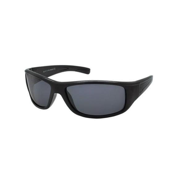 Daylee Naturals Men's Polarized Sport Wrap Sunglasses, Black Polished Frame, Smoke Polycarbonate Lens