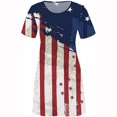 thumbnail image 3 of ICHUANYI Clearance Women Casual V-Neck Short Sleeve Summer Print Knee-Length Dress For Beach(Blue, L) ICHUANYI WER2023081508024, 3 of 4