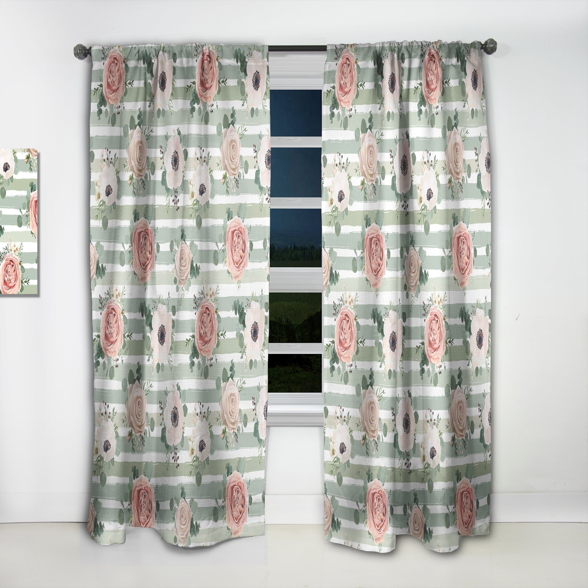 Designart 'Retro Pattern Over Floral III' Mid-Century Modern Curtain Panel