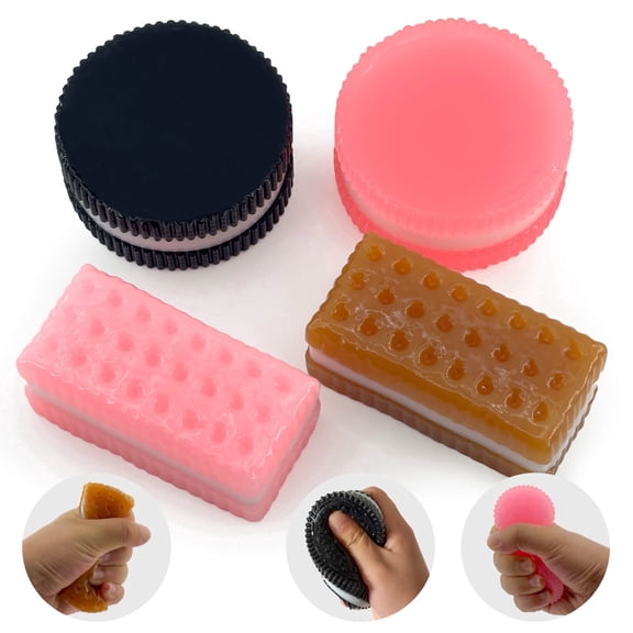 4PCS Taba Cookie Squishy Toys for Kids and Adults, Soft Sensory Fidget Squeeze Toys for Stress Relief, Cute Party Favors
