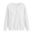 thumbnail image 5 of ZHYou Womens Long Sleeve Sweatshirts Henley Half Button Collared Loose Fit Drop Shoulder Casual Pullover Tops,White,Size M, 5 of 7