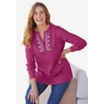 thumbnail image 5 of Woman Within Plus Size Embroidered Thermal Henley Tee, 5 of 5