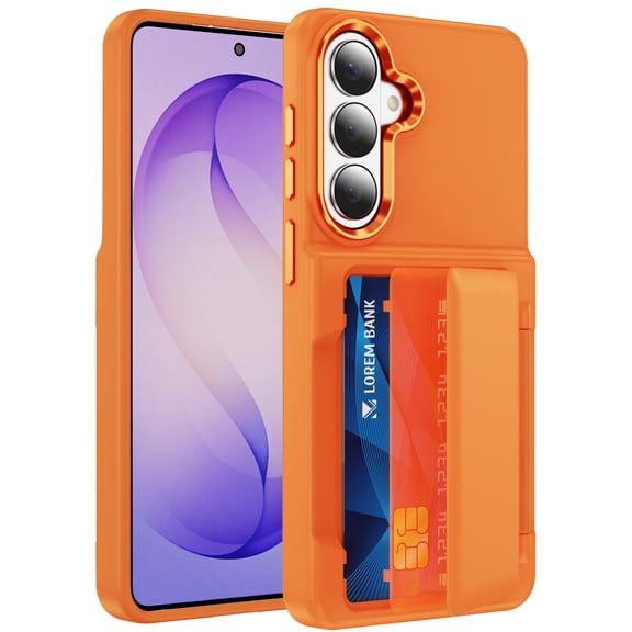 Dteck Hidden Wallet Back Case for Samsung Galaxy S22,Shockproof TPU PC Case with Credit Card Slot RFID Blocking Kickstand Cover,Orange