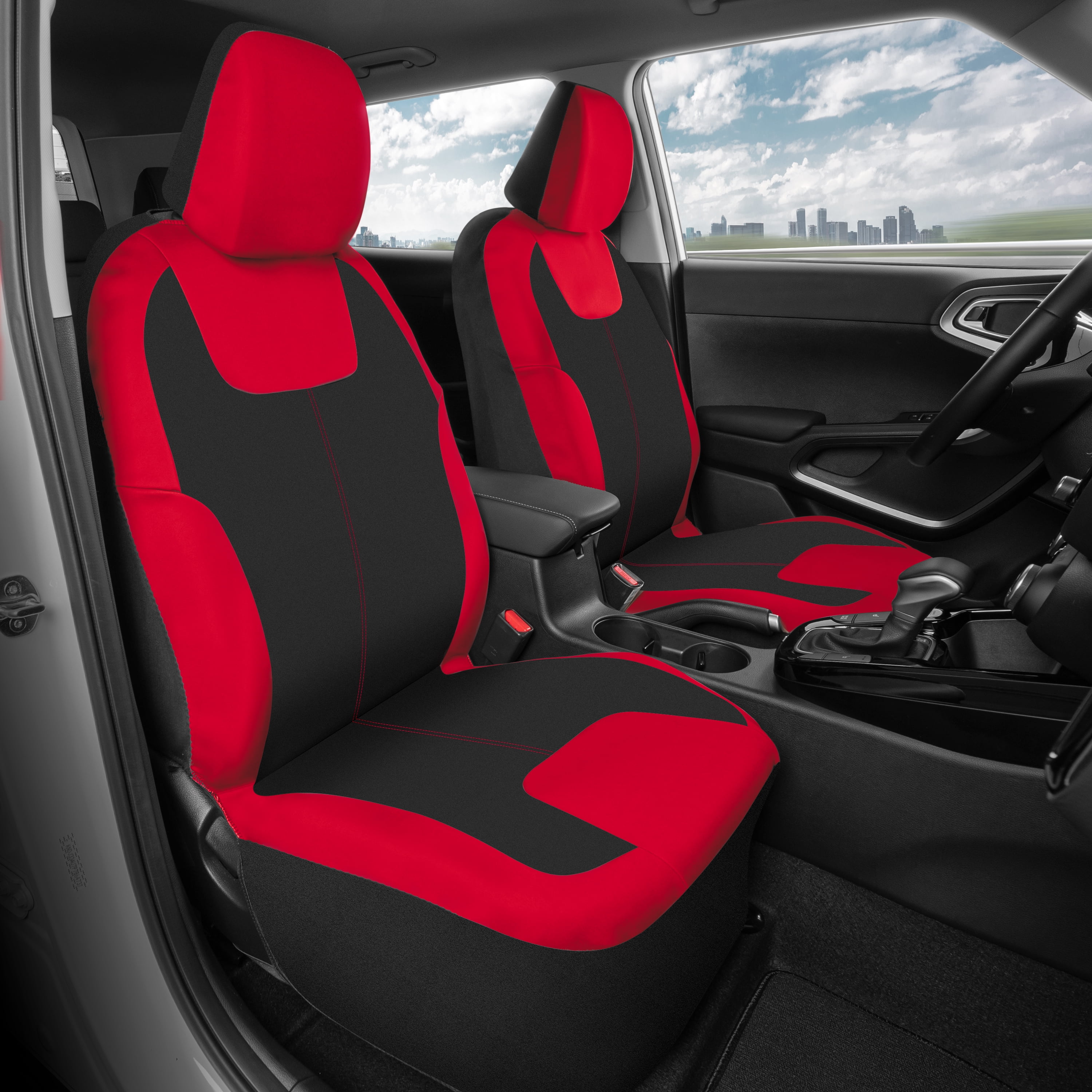 Motor Trend Red/Black Waterproof Seat Covers for Front Seats – Premium Neoprene Red Seat Covers, Car Seat Protectors with Removable Headrest, Interior Covers for Auto Truck Van SUV