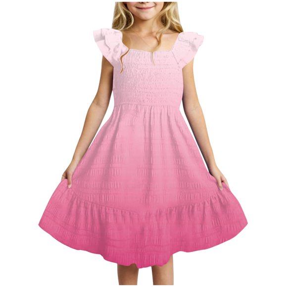 Ketyyh-chn99 Flower Girls Tulle V-Neck Bowknot Dress for Kids Girls Dresses Double Sleeve Square Neck Off Shoulder With Pockets Tween Size for 11-12 Years,Hot Pink