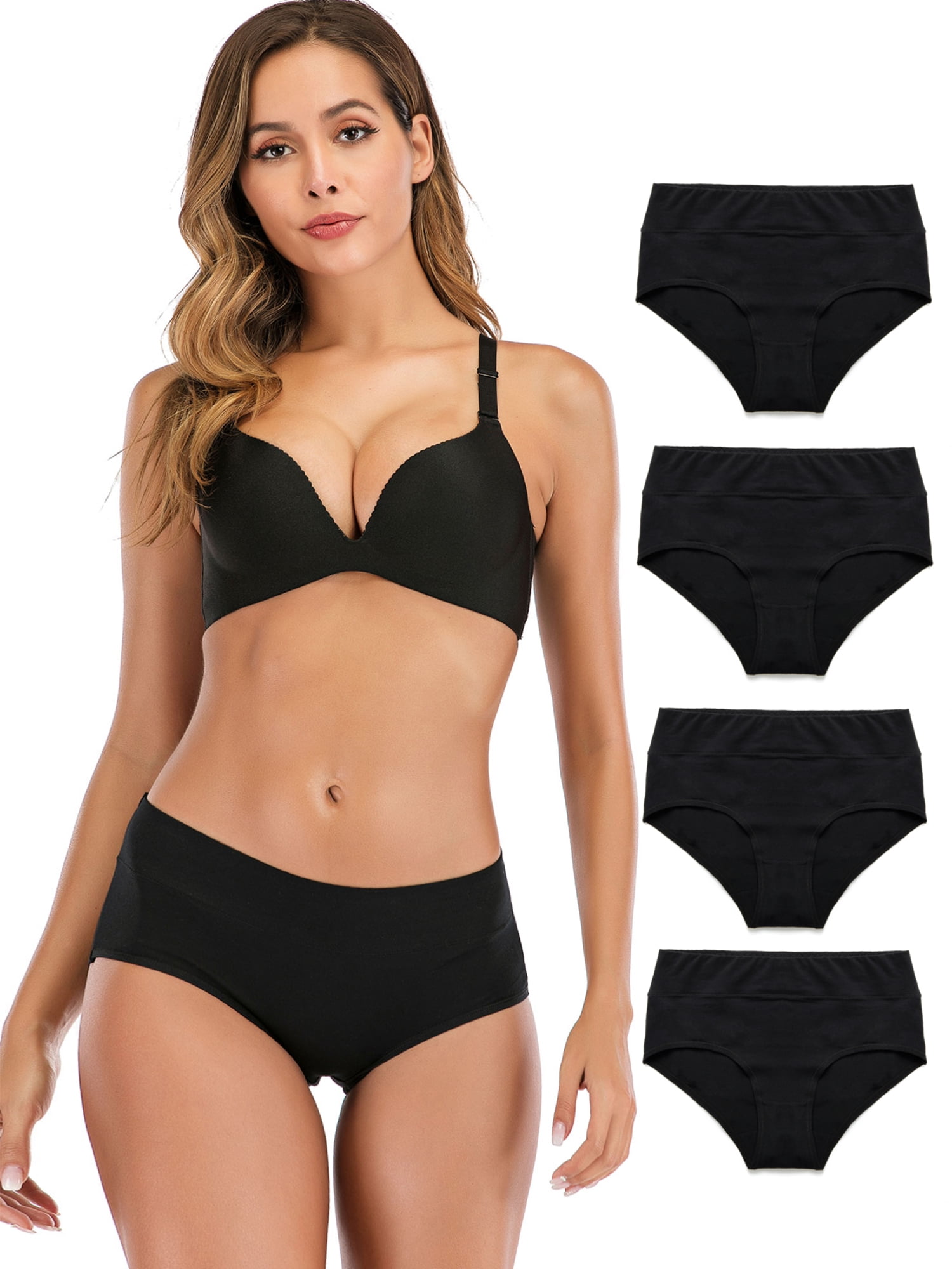 SAYFUT Women's High Waist Black Underwear Seamless Brief Panties Full  Coverage Comfortable Cotton Underwear 4-Pack 