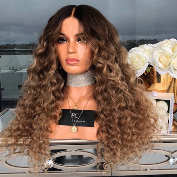 SUCS Women's Fashion Wig Brown Synthetic Hair Long Wigs Wave Curly Wig