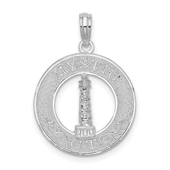 Finest Gold Sterling Silver Mystic CT Round Circle with Lighthouse Pendant