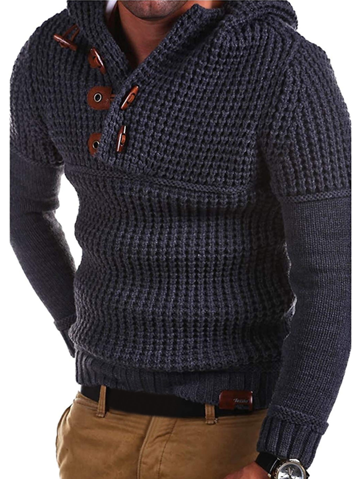 Cardigan Men's Winter Jumper Top Hooded Pullover Casual Knitwear Knitted Sweater