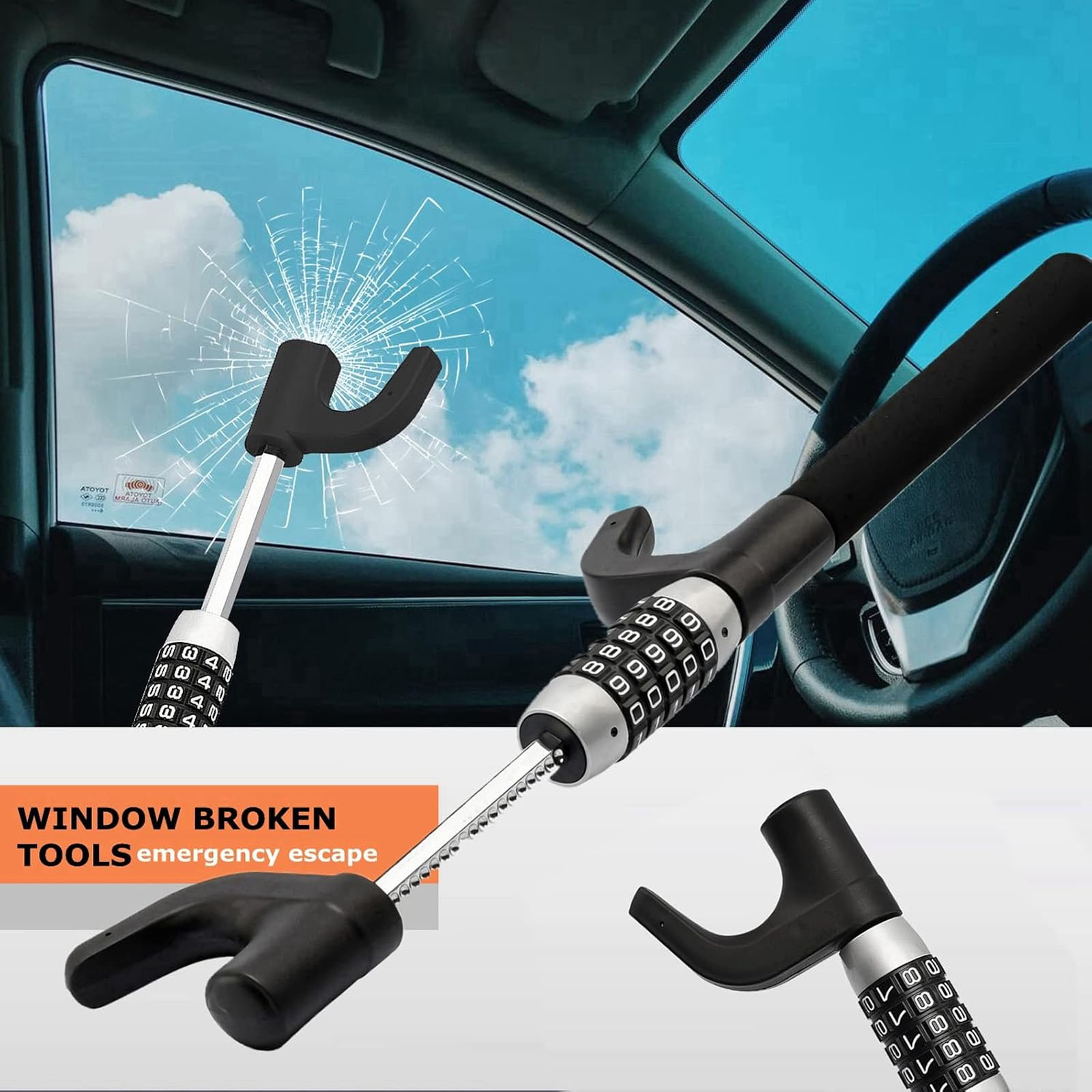 Universal Vehicle Steering Wheel Lock, Heavy Duty Anti-Theft