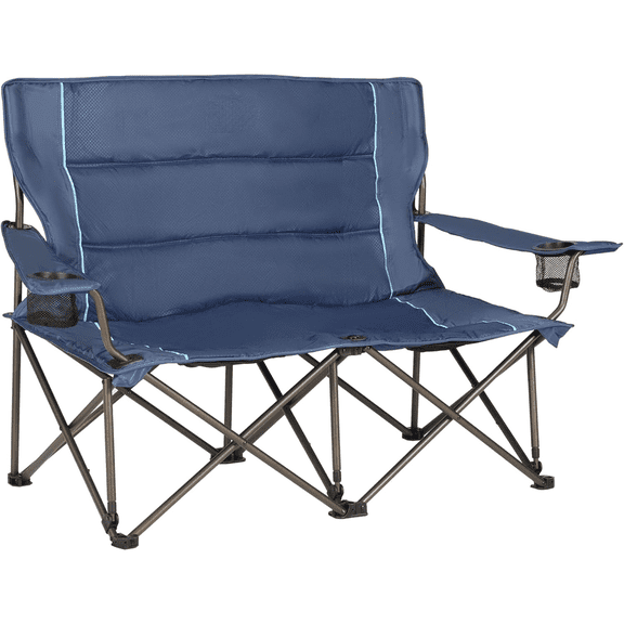 2 Person Folding Loveseat Comfortable Double Foldable Camping Chair Folding Lawn Chairs for Outside, Blue