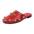 thumbnail image 6 of Rokment Metallic Gold Studded Mules Backless Dressy Sandals for Women Ladies Fashion Punk Casual Leather Closed Toe Low Heels Dress Slip on Open Back Flat Slippers Red Size 9.5, 6 of 7
