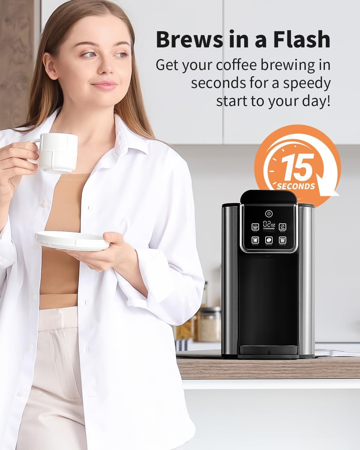 Hot  Iced Coffee Maker with Bold Setting, Single Serve Coffee Maker for K Cup and Grounds, 6-14 oz Brew Sizes, 50 oz Removable Water Tank, One Cup Coffee Machine, Black