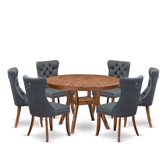 Luxe by East West Furniture 7-Piece Dining Table Set Of A Modern Dining Table, 6 Platinum Gray Dining Chairs
