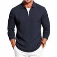 thumbnail image 2 of LYSMORA Men's Cable Textured Lapel Quarter Zip Long Sleeve Polo Shirt, Loose Fit Casual Business Athletic Tops, 2 of 8