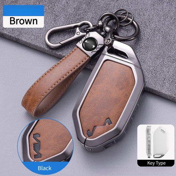 Zinc Alloy Car Key Fob Cover, Full Protection Remote Protector Case Fits for Kia K5, Anti-Scratch Metal Key Shield - Brown