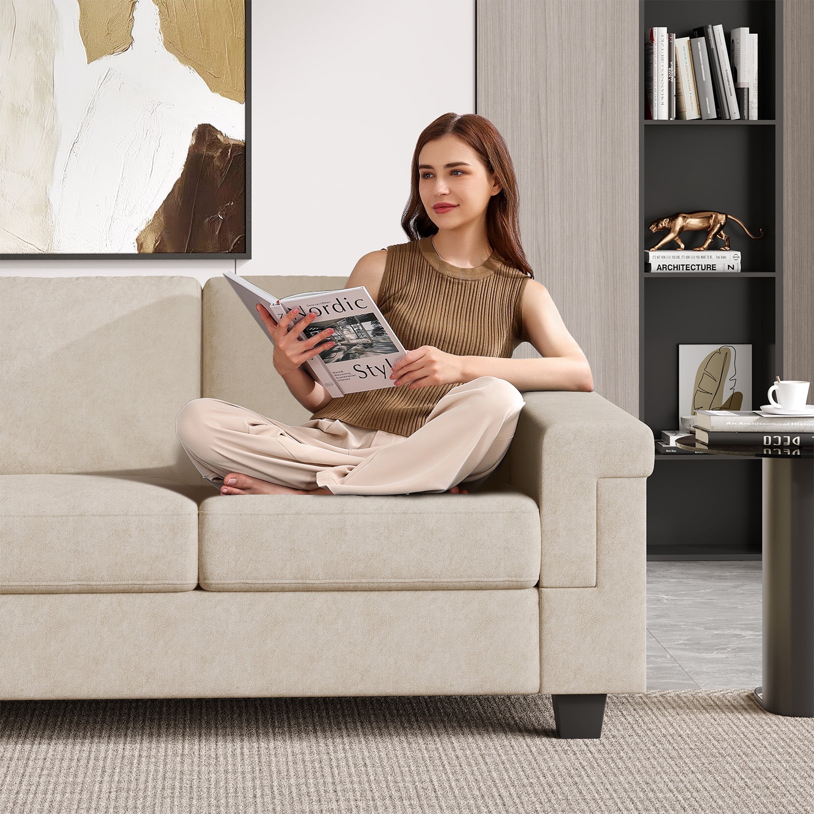 90" Sofa Couch, Modern Upholstered Sofa 3 Seater Sofa For Living Room Apartment Office