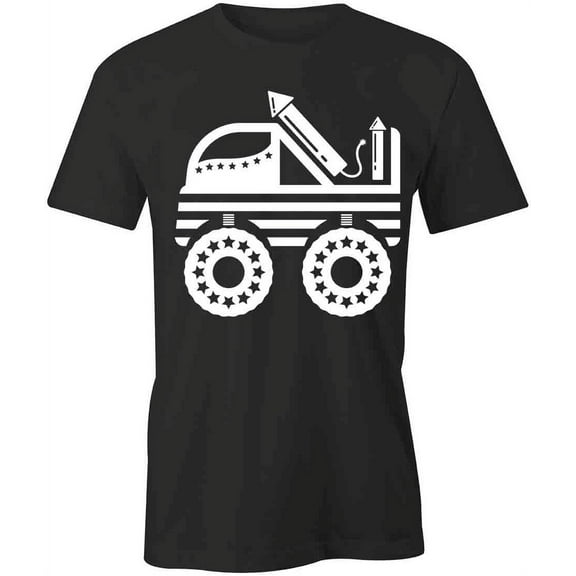 Monster Truck Fireworks T-Shirt | Patriotic American Black Tee Gift