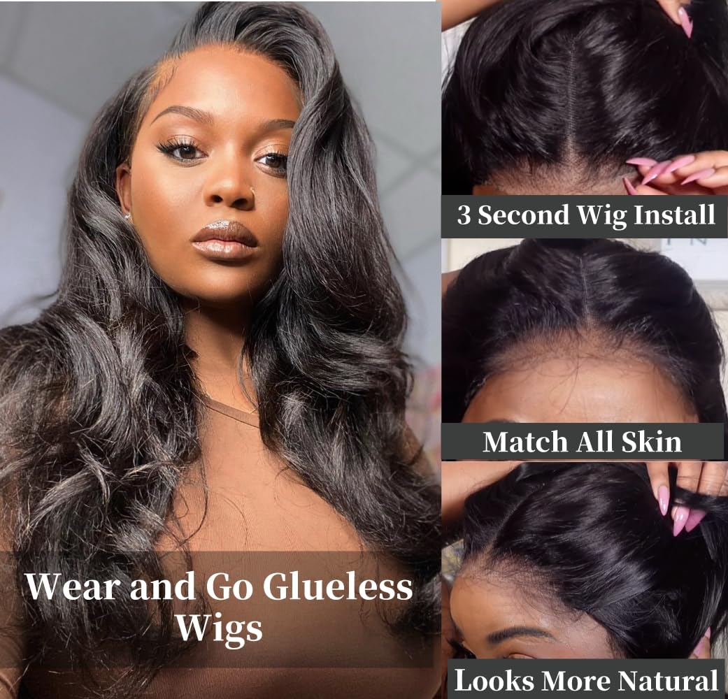 5x5 HD Lace Closure Wigs Human Hair Wear and Go Glueless Wigs Human Hair Pre Plucked Pre Cut 180% Density, 20 Inch 5x5 Body Wave Closure Human Hair Wig for Beginner Friendly Natural Black