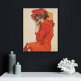 thumbnail image 4 of JEUXUS Wall Art - Kneeling Female In Orange-Red Dress Print - Prints - Poster - Cool Wall Decor for Home Diningroom, 4 of 4
