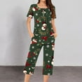 thumbnail image 2 of Lorytime Women Christmas Pajamas Sets Snowman Short Sleeved Crew Neck Button Tunic Tops Capri Pants Cozy Sleepwear Gift, 2 of 5